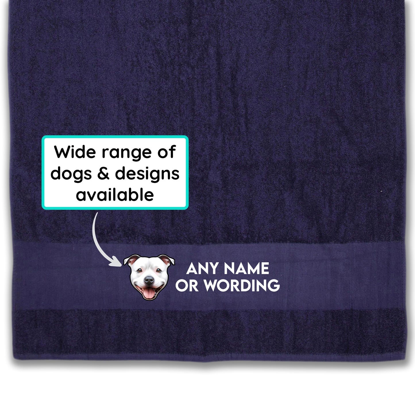MIDNIGHT BLUE Any Pet Name And A Choice Of Dog Breed - Travel Towel