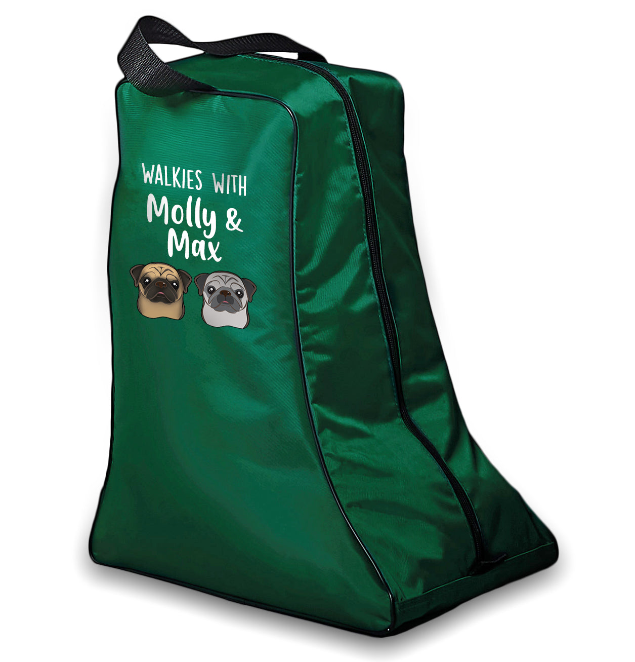 Green Walkies with Any Dog Breed Personalised with Name Welly Boot Bag