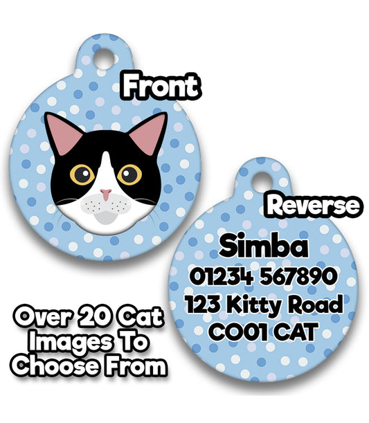 Personalised Blue Polka With Choice Of Cat Heads