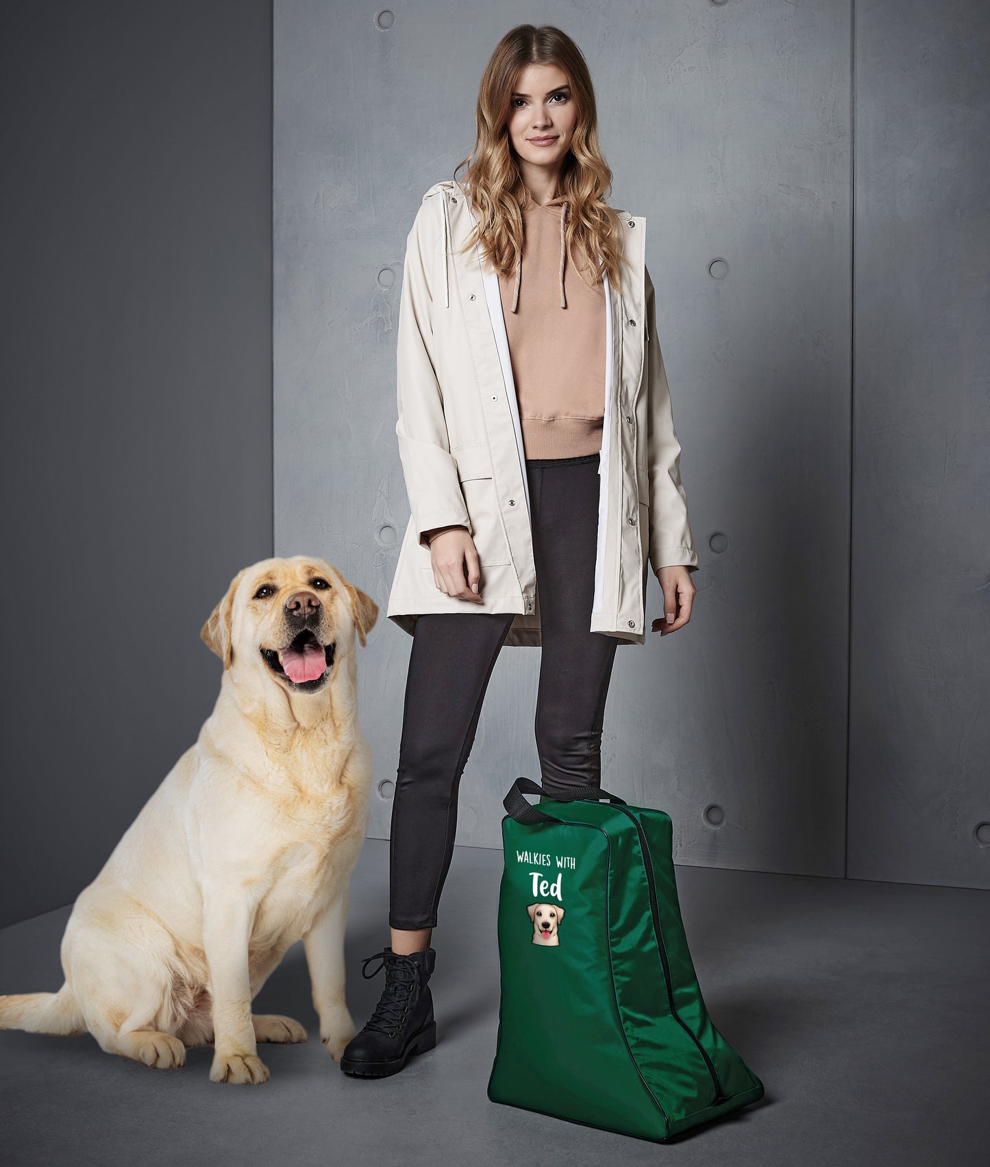 Navy Walkies with Any Dog Breed Personalised with Name Welly Boot Bag