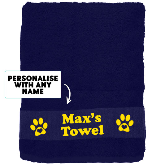 Navy Blue Personalised Dog Paw Towel - Any Name or Wording