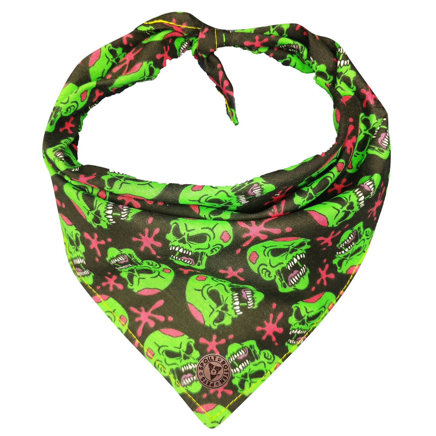 The Hampton - Green Zombie Skulls Tied Dog Bandana