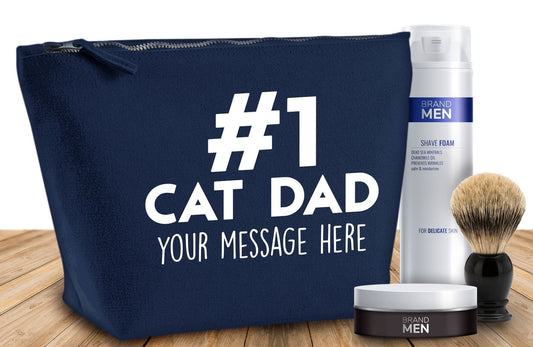 '#1 Cat Dad' Any Message Natural Cotton Make-Up Bag Personalised