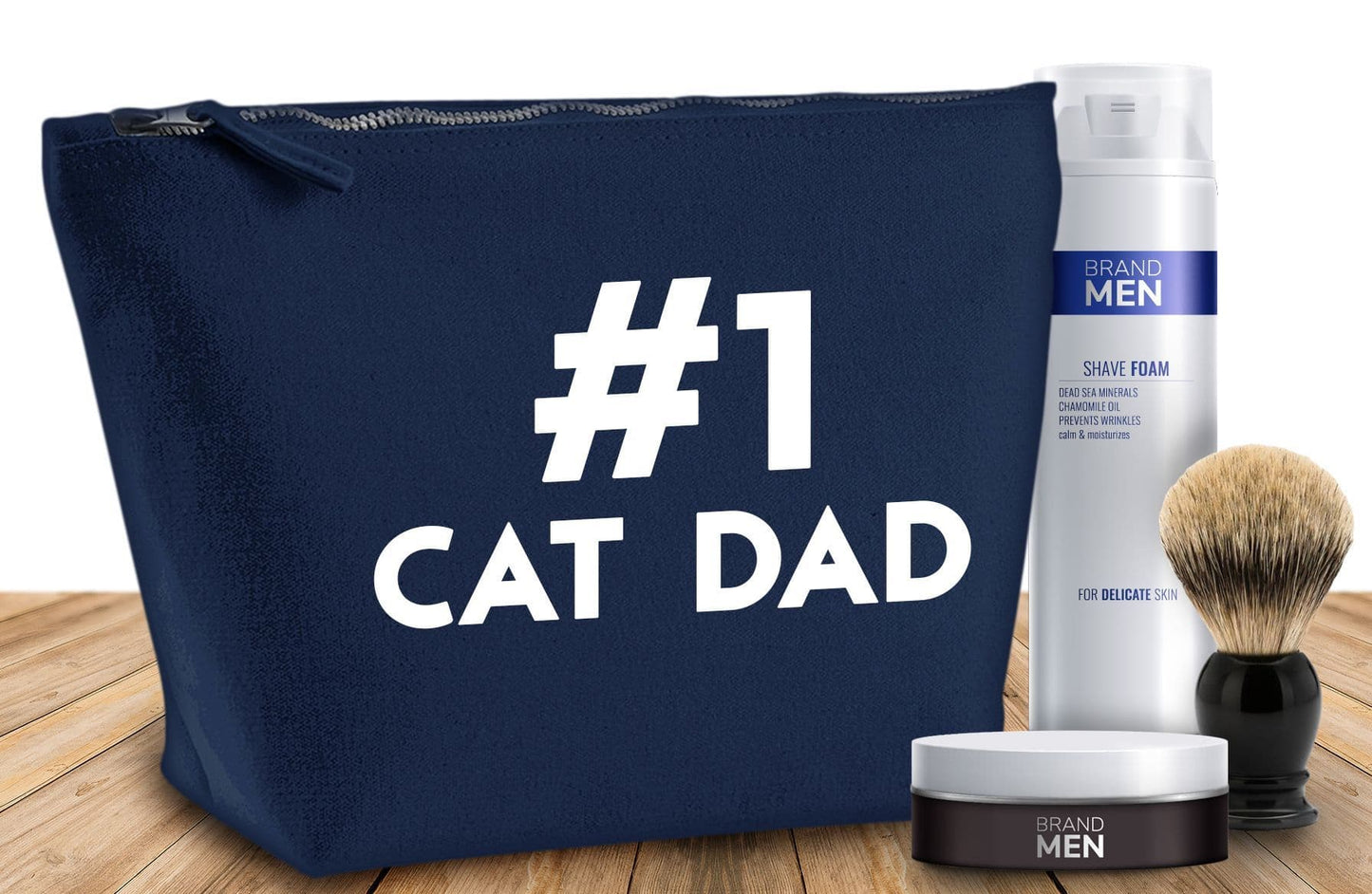 '#1 Cat Dad' Any Message Natural Cotton Make-Up Bag Personalised