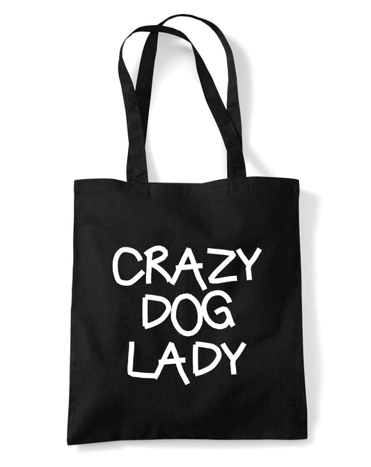 Crazy Dog Lady Reusable Cotton Shopping Bag Tote with Long Handles