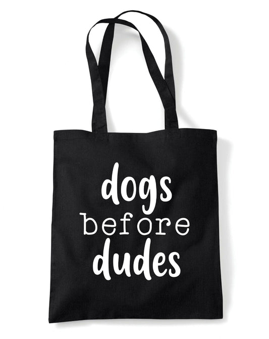 Dogs Before Dudes Reusable Cotton Shopping Bag Tote with Long Handles