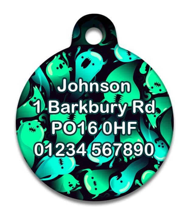 Halloween Neon Green Ghosts - Pet (Dog & Cat) ID Tag