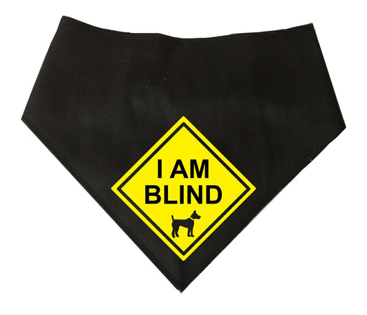 'I AM BLIND' Alert Sign Black Dog Bandana