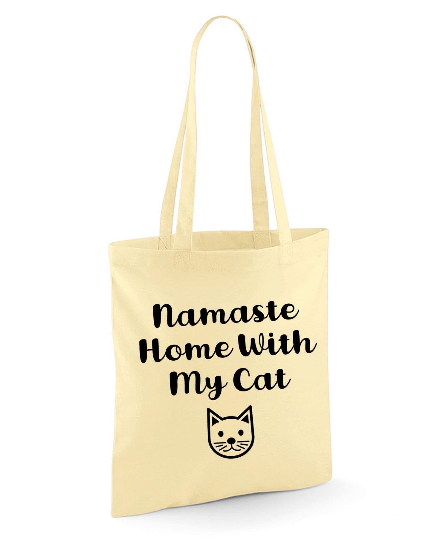 Namaste Home With My Cat Reusable Cotton Shopping Bag Tote with Long Handles