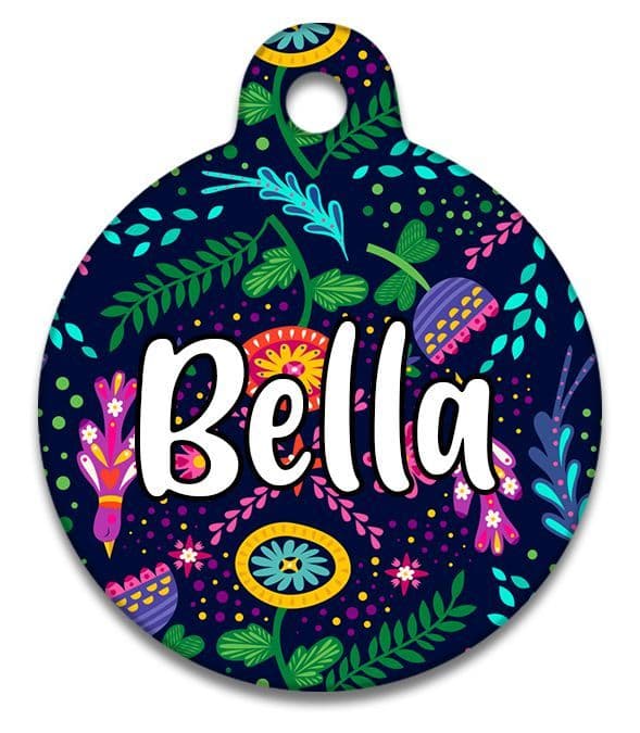 Navy Folksy Flowers - Pet (Dog & Cat) ID Tag