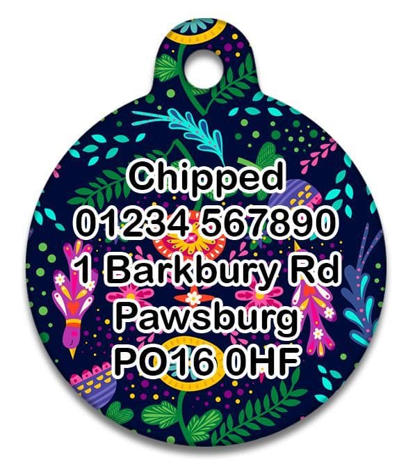 Navy Folksy Flowers - Pet (Dog & Cat) ID Tag