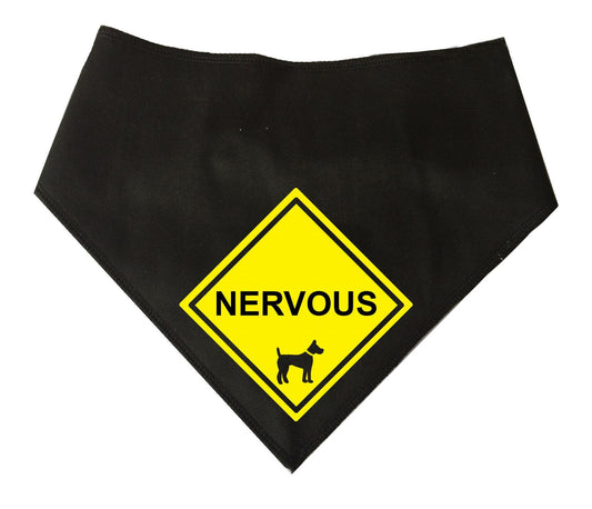 'NERVOUS' Alert Sign Black Dog Bandana