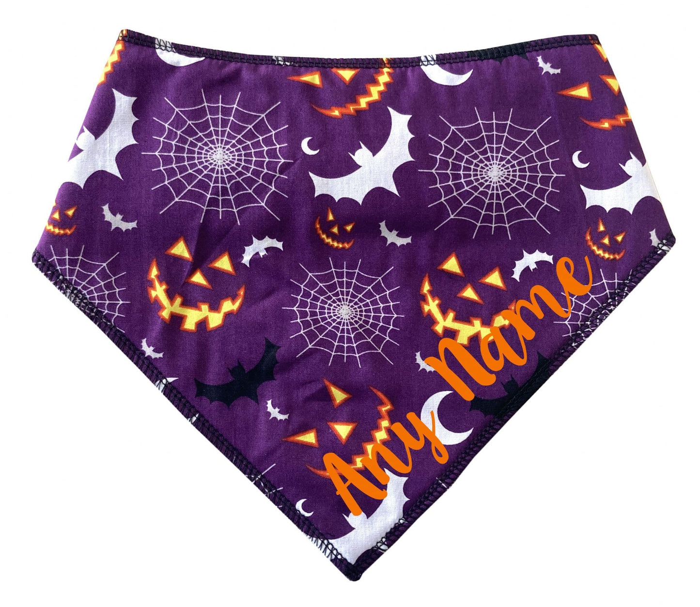 Personalised Grinning Pumpkin Bats and Cobwebs Purple Fun Halloween Design Cotton Bandana