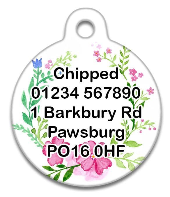 Pretty Pink Flower Wreath On White - Pet (Dog & Cat) ID Tag