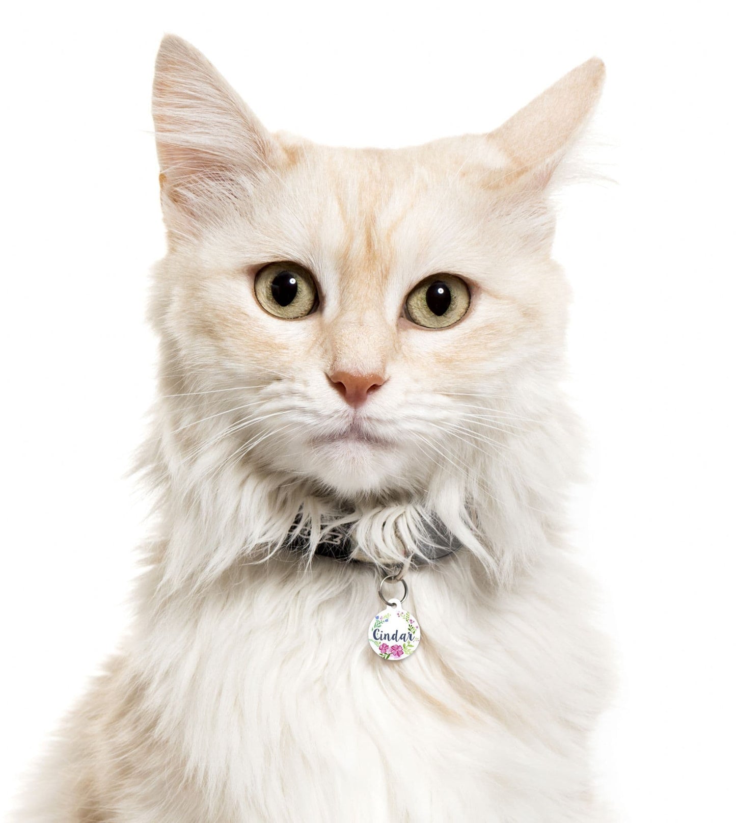 Pretty Pink Flower Wreath On White - Pet (Dog & Cat) ID Tag