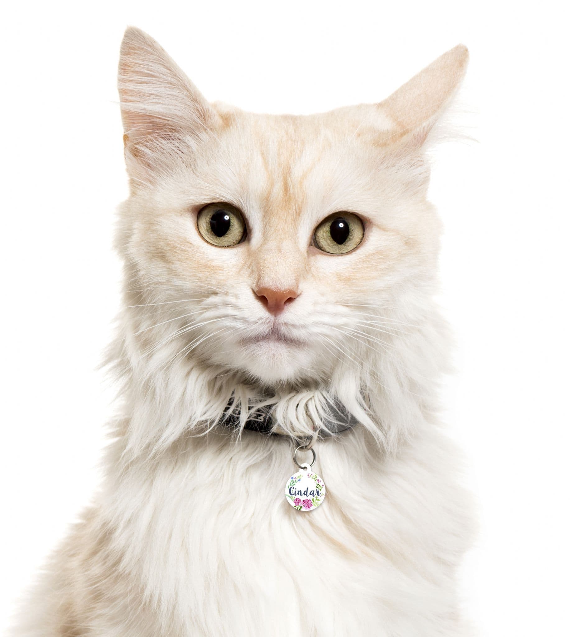 Pretty Pink Flower Wreath On White - Pet (Dog & Cat) ID Tag