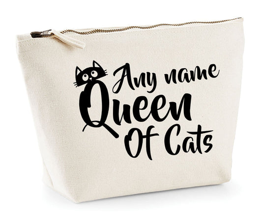 'Queen Of Cats' Natural Cotton Make-Up Bag Personalised