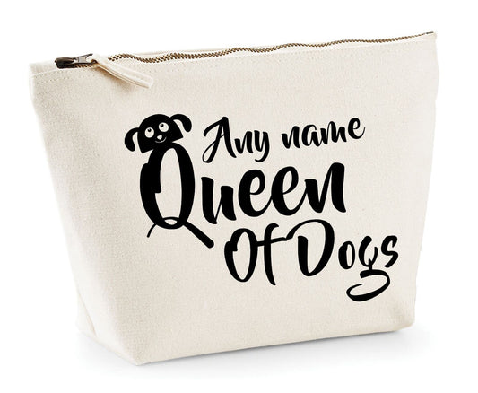 'Queen Of Dogs' Natural Cotton Make-Up Bag Personalised