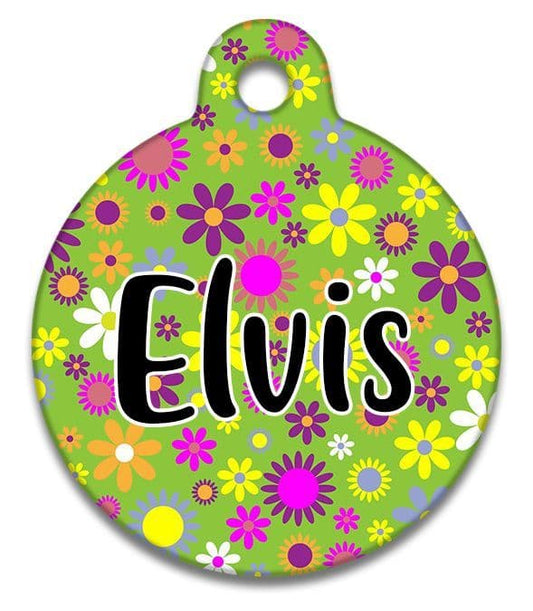 Retro 70's Lime Floral Pattern - Pet (Dog & Cat) ID Tag