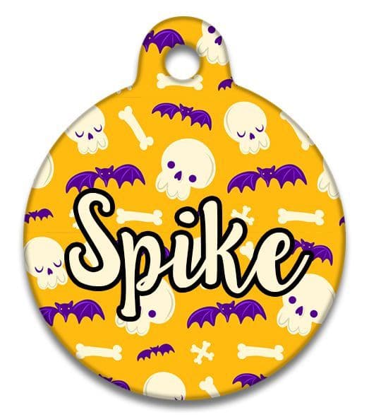 Yellow Halloween Skulls And Purple Bats - Pet (Dog & Cat) ID Tag