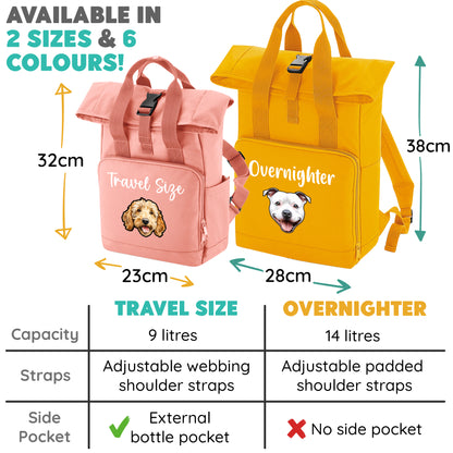 Travel Rucksack 9 Litres Mustard Gold Any Breed Backpack With Custom Personalised Dog Name