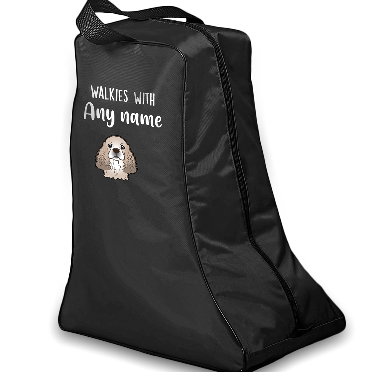 Black Walkies with Any Dog Breed Personalised with Name Welly Boot Bag