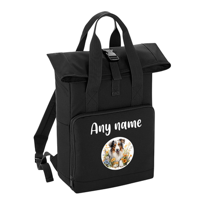Overnighter Rucksack 14 Litres Black Wildflower Dog Breed Design