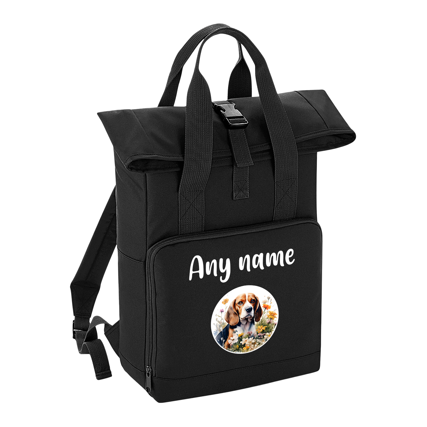 Overnighter Rucksack 14 Litres Black Wildflower Dog Breed Design