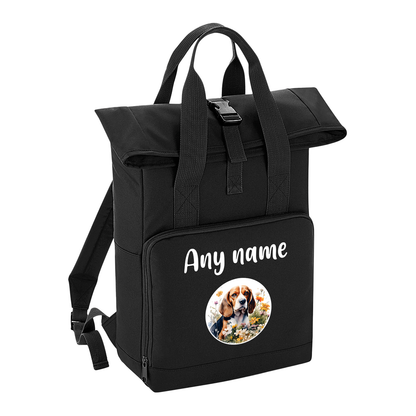 Overnighter Rucksack 14 Litres Black Wildflower Dog Breed Design