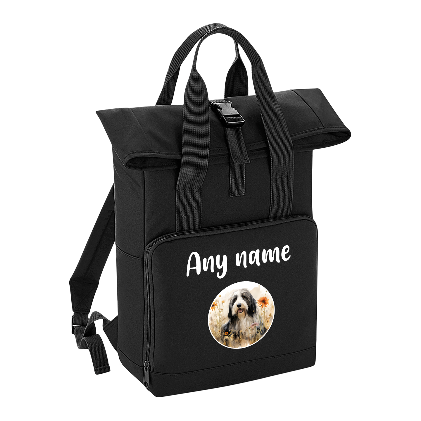 Overnighter Rucksack 14 Litres Black Wildflower Dog Breed Design