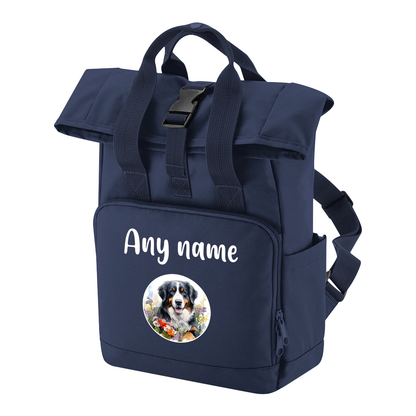 Travel Rucksack 9 Litres Navy Blue Wildflower Dog Breed Design