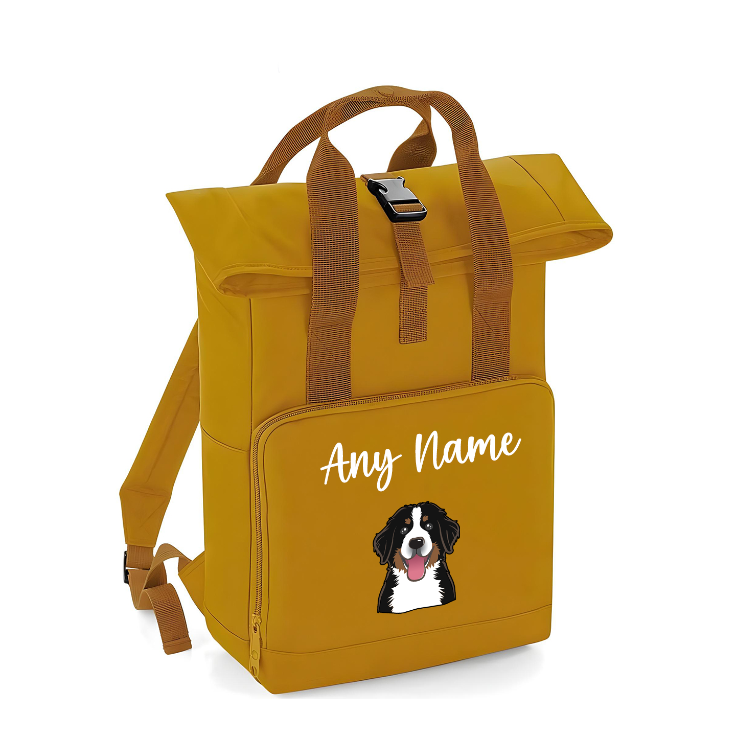 Overnighter Rucksack 14 Litres Mustard Gold Any Breed Backpack With Custom Personalised Dog Name