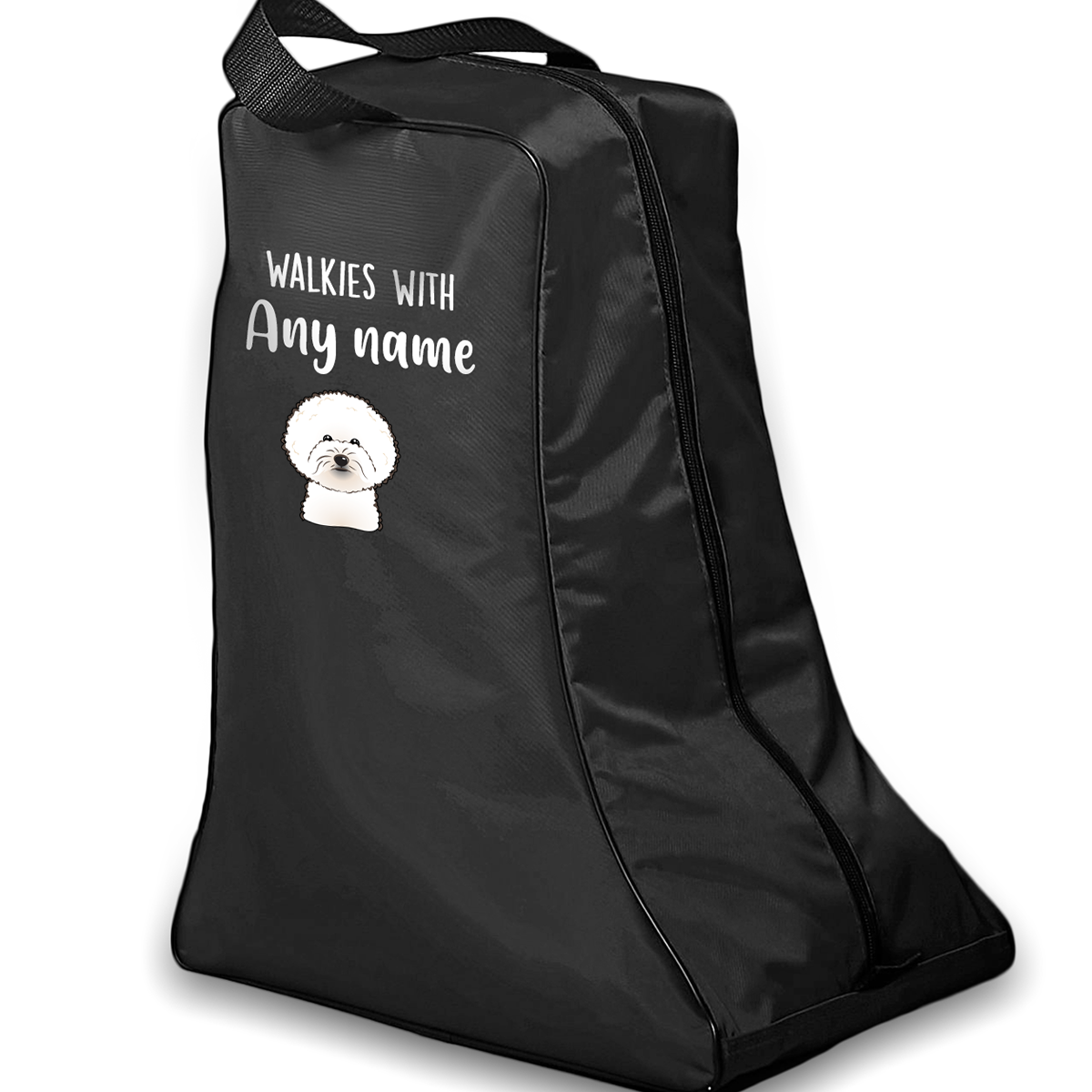Black Walkies with Any Dog Breed Personalised with Name Welly Boot Bag
