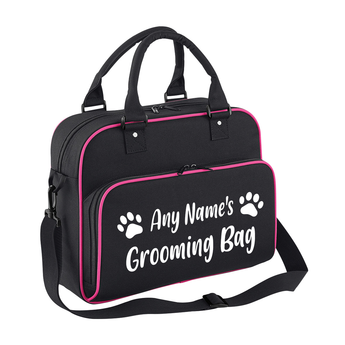 Black & Pink Custom Grooming Bag Paw Motif Any Name