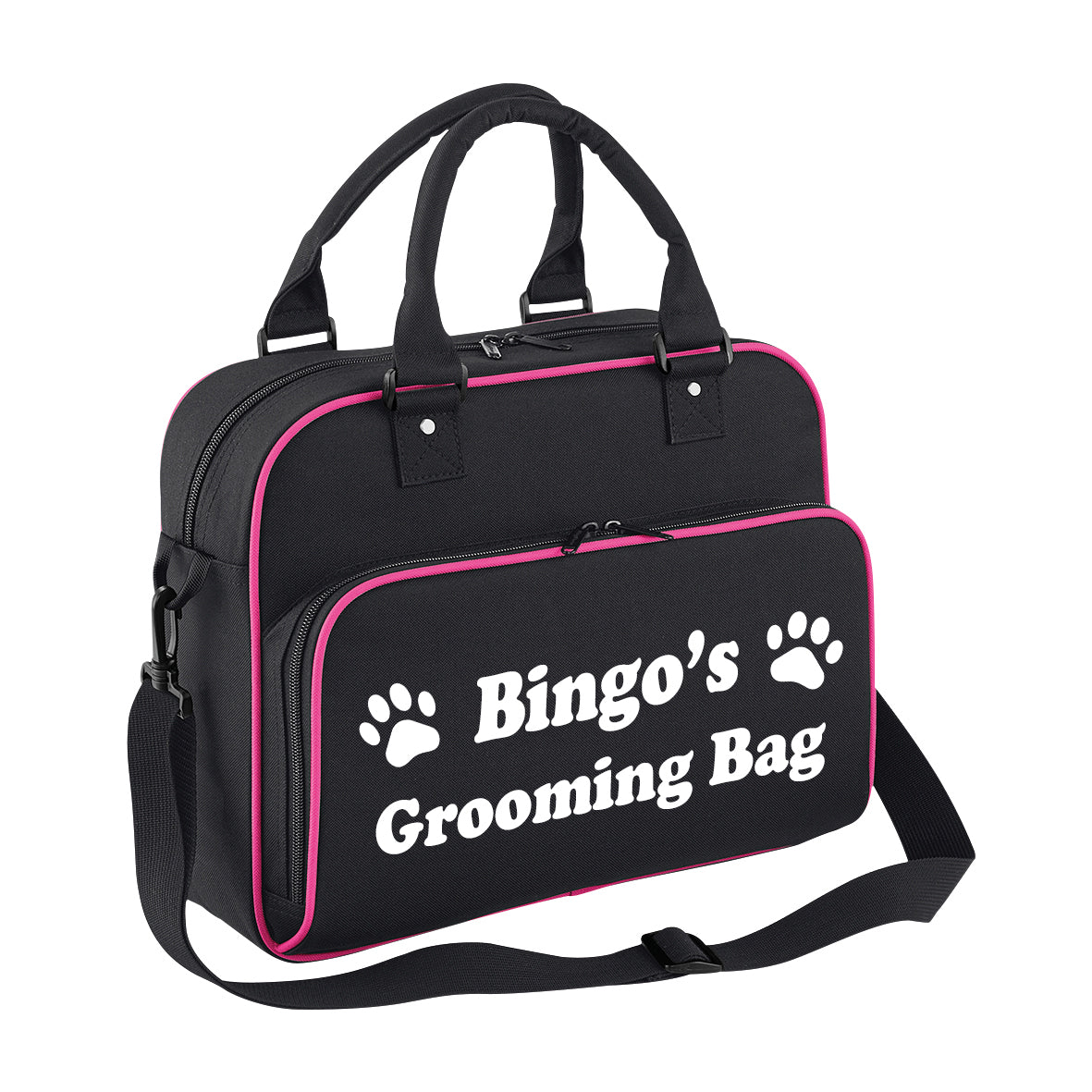 Black & Pink Custom Grooming Bag Paw Motif Any Name