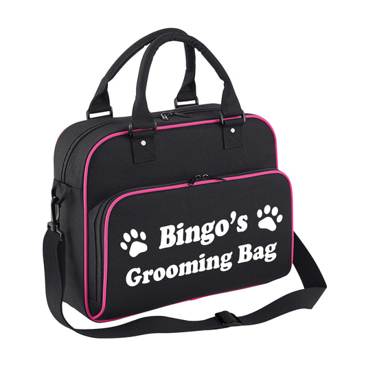 Black & Pink Custom Grooming Bag Paw Motif Any Name