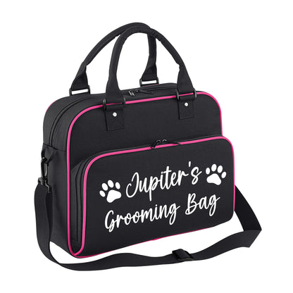 Black & Pink Custom Grooming Bag Paw Motif Any Name