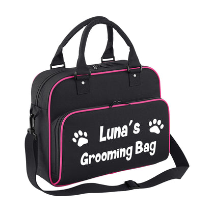 Black & Pink Custom Grooming Bag Paw Motif Any Name