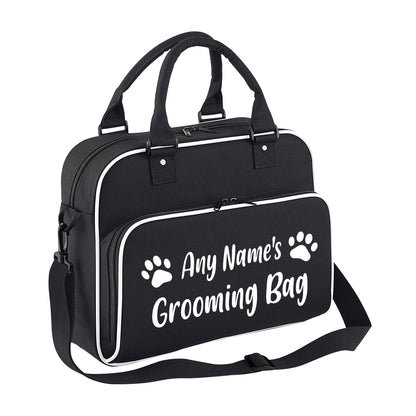 Black & White Custom Grooming Bag Paw Motif Any Name