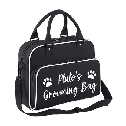 Black & White Custom Grooming Bag Paw Motif Any Name