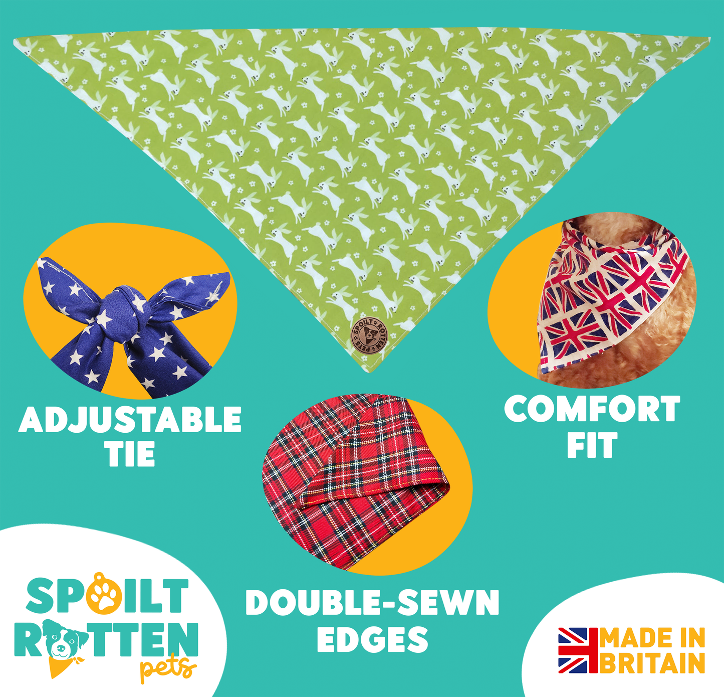 The Warrington - Green Bunnies Tied Dog Bandana