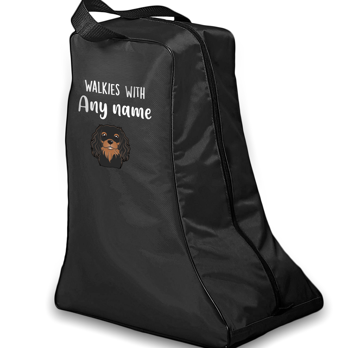 Black Walkies with Any Dog Breed Personalised with Name Welly Boot Bag