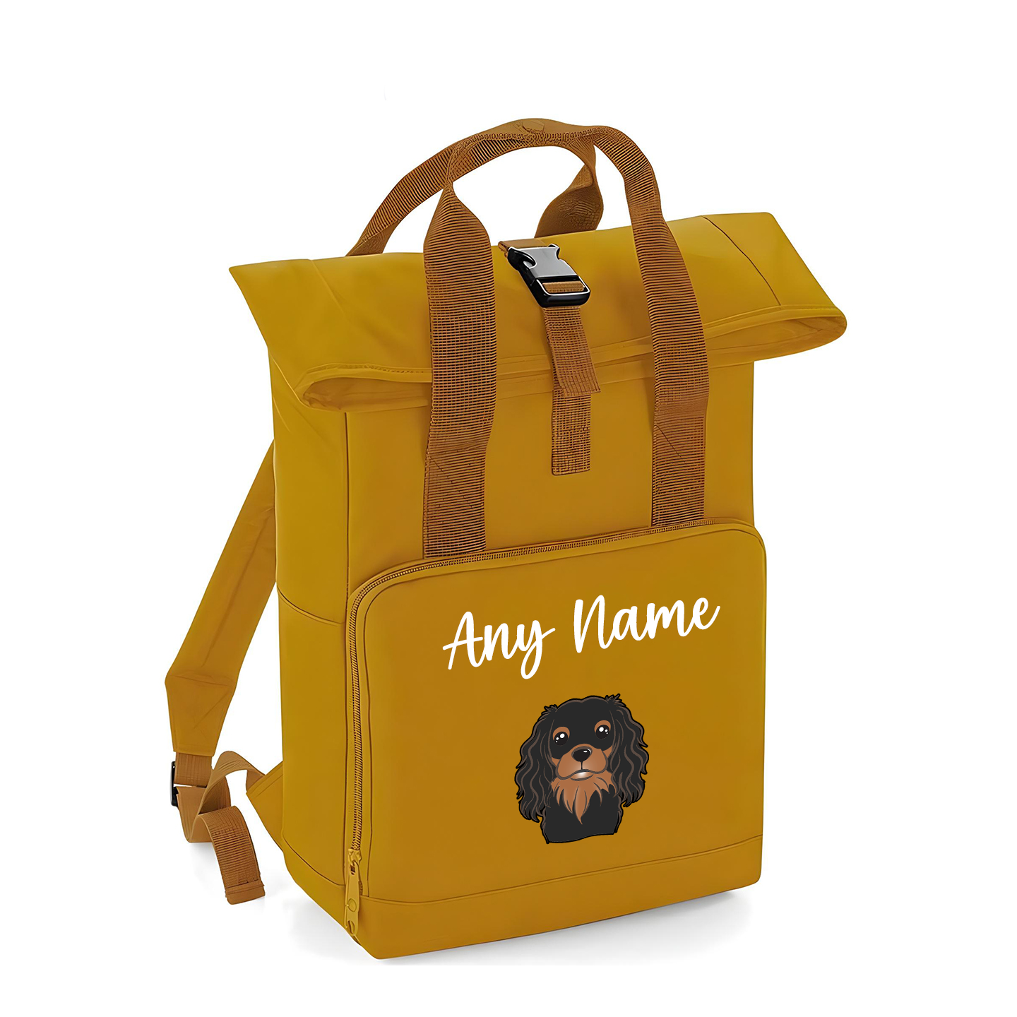 Overnighter Rucksack 14 Litres Mustard Gold Any Breed Backpack With Custom Personalised Dog Name
