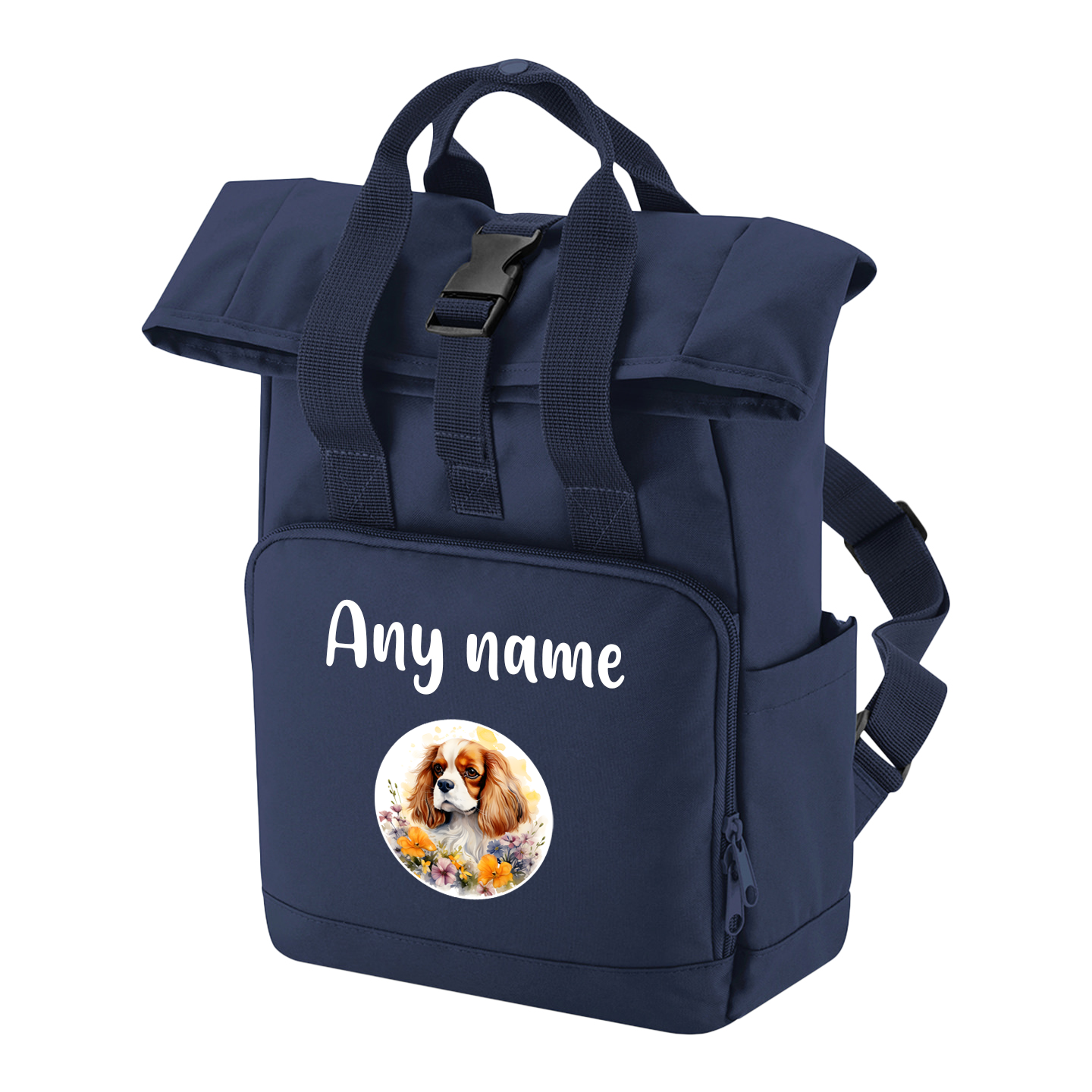Travel Rucksack 9 Litres Navy Blue Wildflower Dog Breed Design