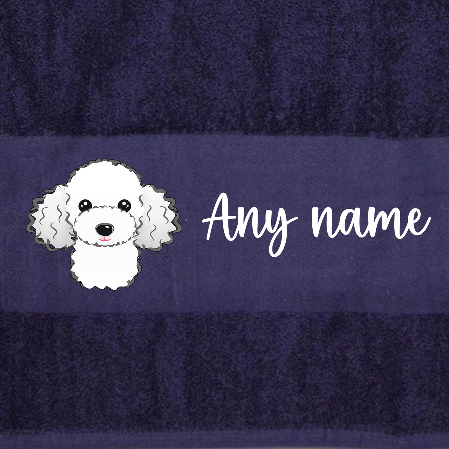 MIDNIGHT BLUE Any Pet Name And A Choice Of Dog Breed - Bath Towel