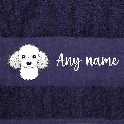MIDNIGHT BLUE Any Pet Name And A Choice Of Dog Breed - Bath Towel