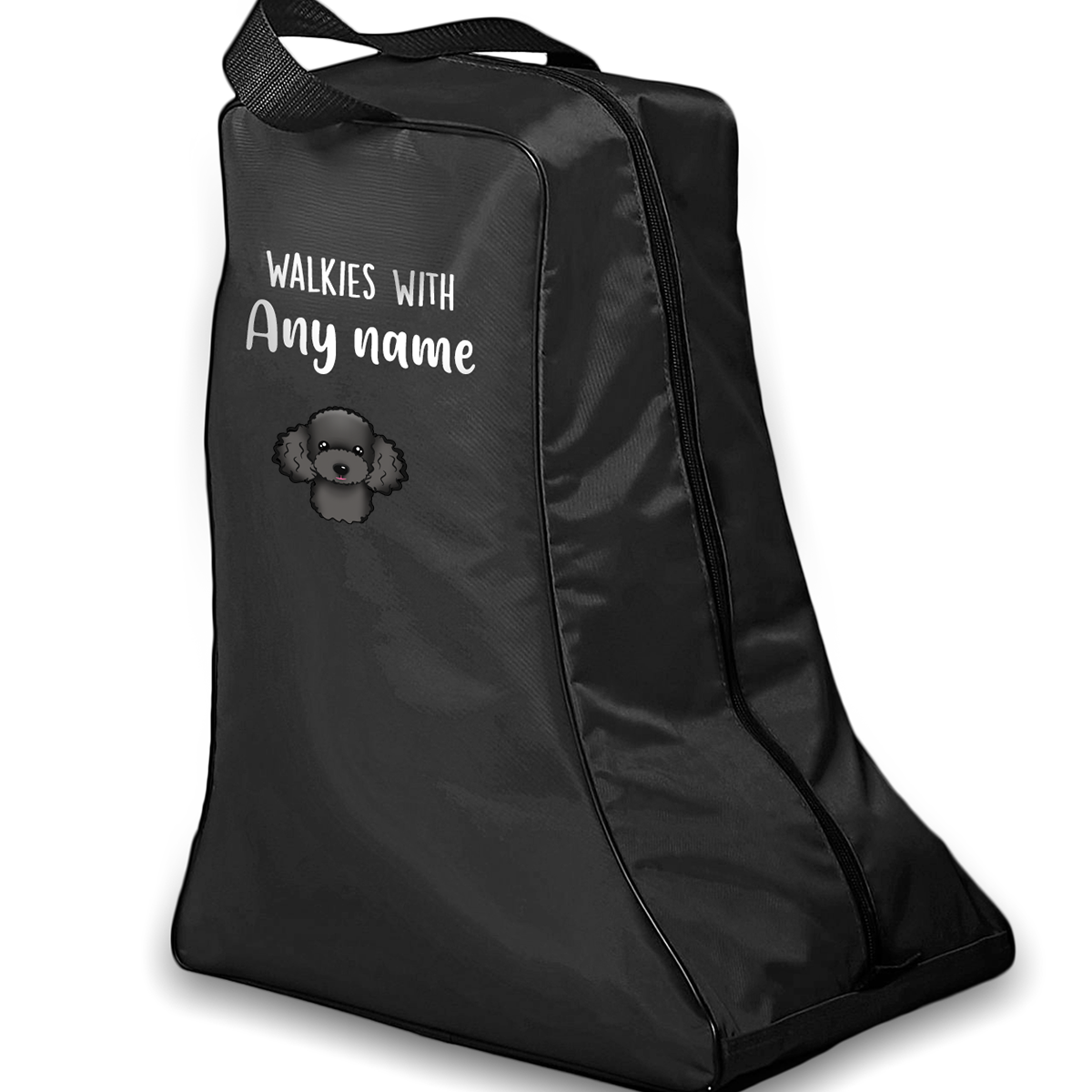 Black Walkies with Any Dog Breed Personalised with Name Welly Boot Bag