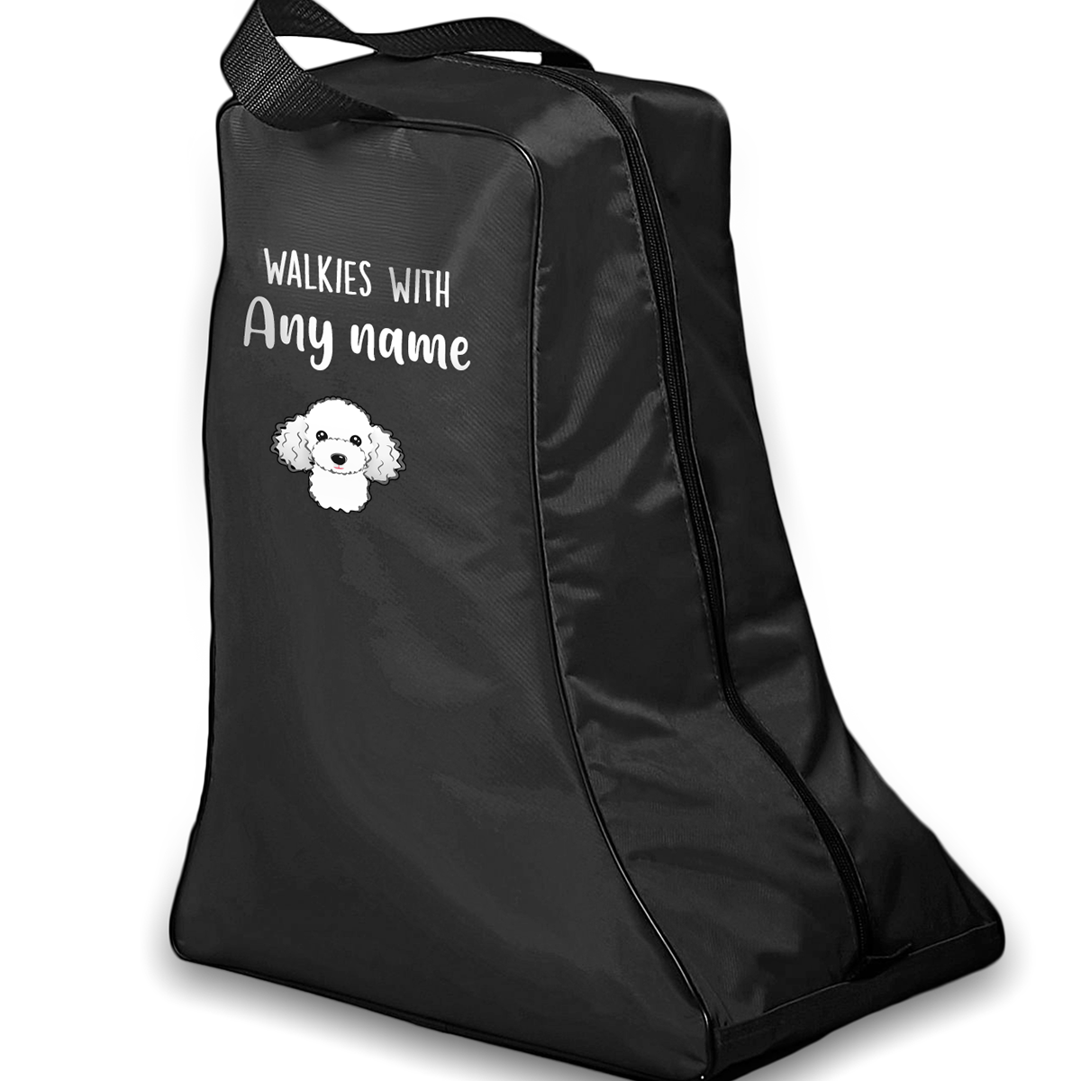 Black Walkies with Any Dog Breed Personalised with Name Welly Boot Bag