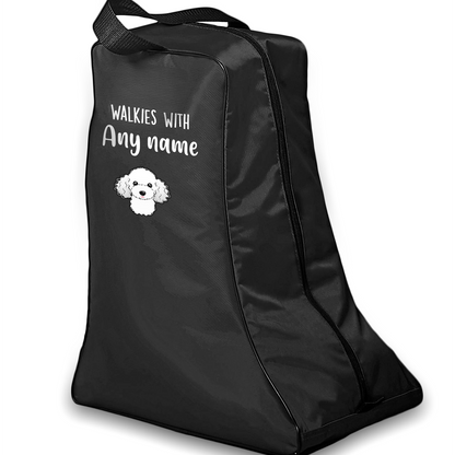 Black Walkies with Any Dog Breed Personalised with Name Welly Boot Bag