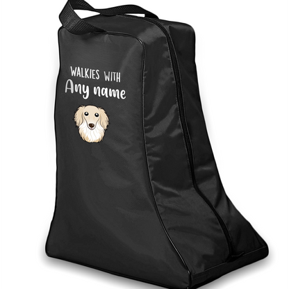 Black Walkies with Any Dog Breed Personalised with Name Welly Boot Bag